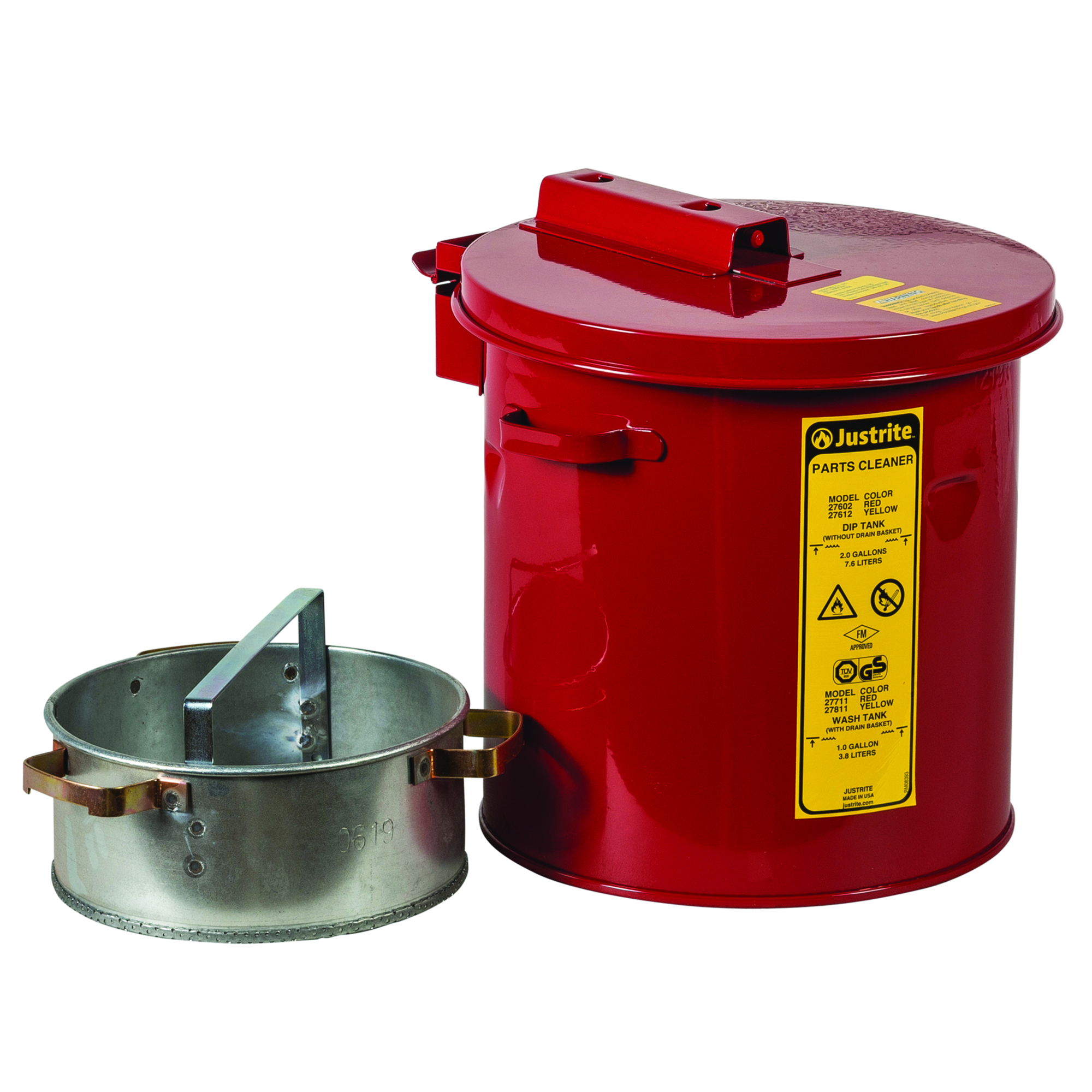 Justrite 1-Gallon Wash Tank — Steel, Self-Close Cover with Fusible Link, Red, Model# 27711